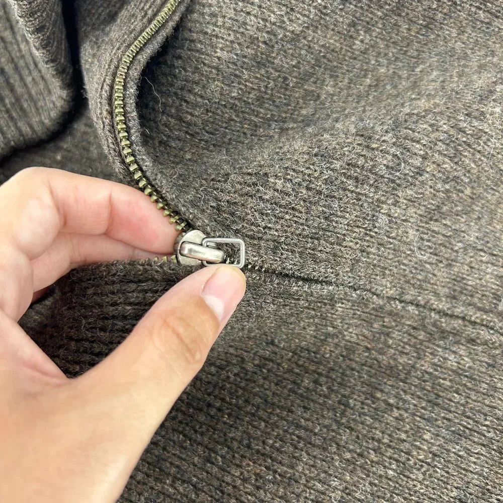 J.Crew 100% Lambswool Full Zip Cardigan Woman's L Brown Chunky Sweater Granny
